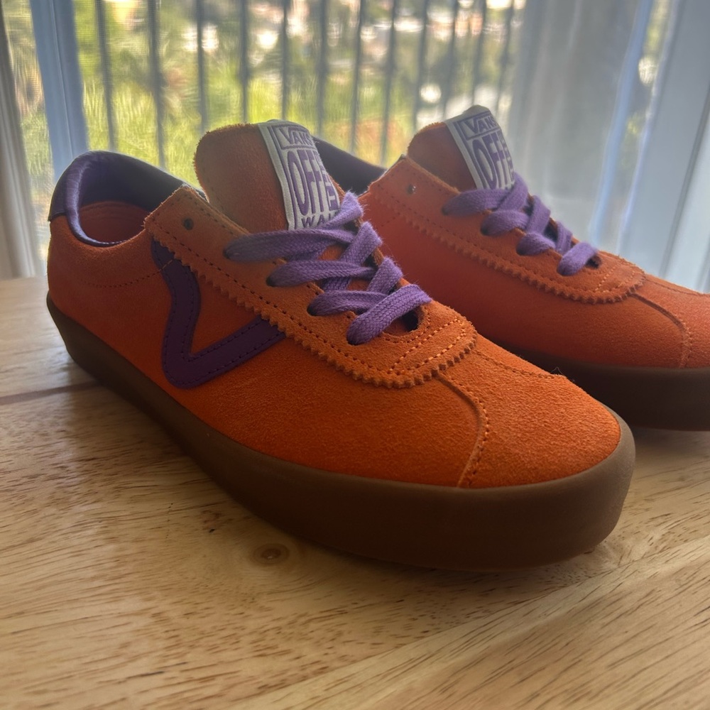 Vans Orange Suede Low-Top Sneakers with Purple Accents